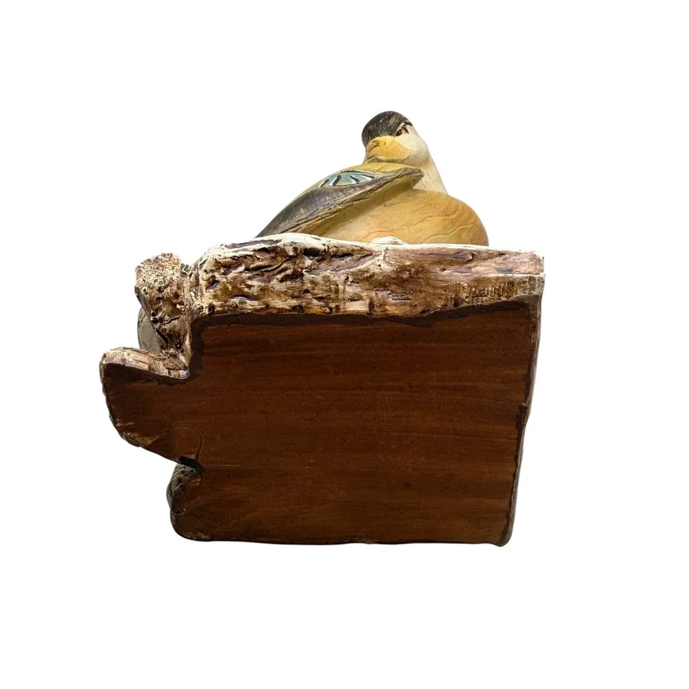 Rustic Preening Duck Figurine Hand Painted Resin Faux Wood Grain Mallard Decoy